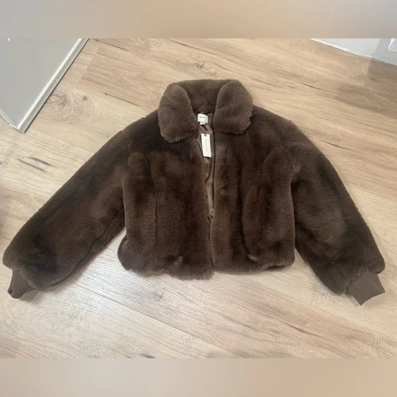 Maeve Chocolate Faux Fur Coat - Picture 3 of 9